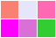 3 by 2 grid of colored squares. Row1: salmon, lavender, hot-pink. Row2: fuchsia, orchid, lime-green